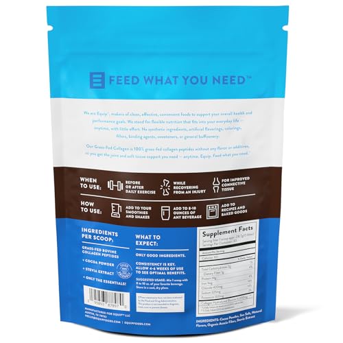 Equip Foods Grass Fed Collagen Powder | Hydrolyzed Bovine Collagen Peptides with Amino Acids | Prime Beef Collagen for Healthy Joints, Skin & Nails | Non-GMO, Paleo Friendly | 30 Servings, Chocolate