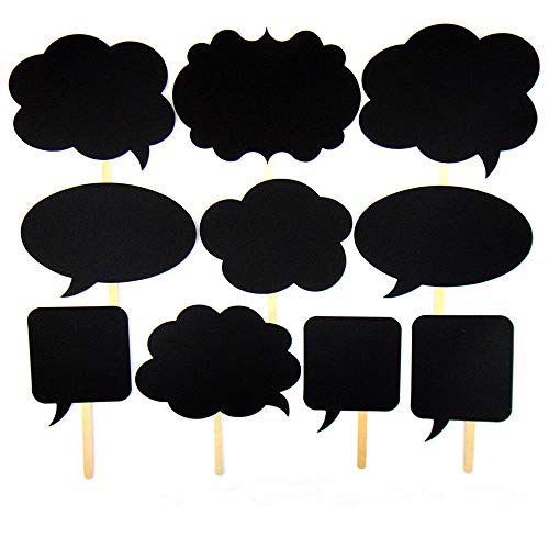 10pcs Photo Booth Props Signs, BizoeRade Mini Sized Photo Booth Signs, Blank Props with Chalk and Stickers, Perfect for Wedding Party, Birthday Party