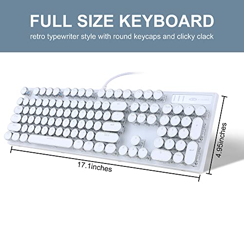 Camiysn Typewriter Style Mechanical Gaming Keyboard, White Retro Punk Gaming Keyboard With Blue Backlit, 104 Keys Blue Switch Wired Cute Keyboard, Round Keycaps For Windows/Mac/Pc #TOP6