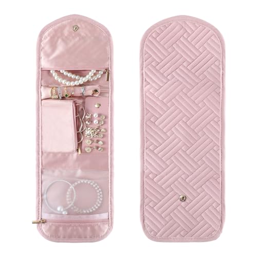 KiauFdcf Travel Jewelry Bag,Foldable Jewelry Storage Roll For Journey-Rings,Necklaces,Earrings, Bracelets,Soft Pink - Thumbnail 5