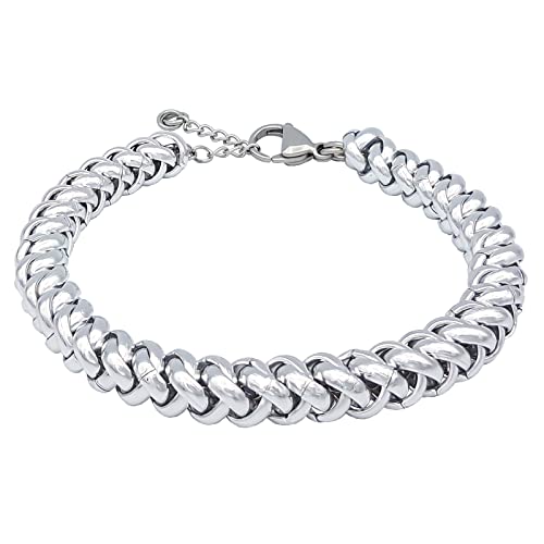 ParticolarModa Bracciale Donna regolabile intrecciato acciaio alluminio 7 mm (Regolabile da 16 a 19 cm (x polso 13-15), Argentato)