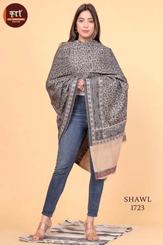 Image of KTI Women stylish multicolor embroidered woolen shawl
