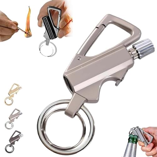 Permanent Match Infinity Lighter,Portable Multifunctional Ignition Device,Briquet Permanent Match Infinity avec Porte-clés Multifonction et décapsuleur,Allume-feu d'urgence (Argent)