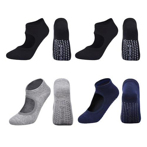 Image of Women Non Slip Grip Ankle Socks with Anti-Skid Soles Cushioned for Elderly, Yoga, Pilates, Ballet, Hospital, Home, Walking
