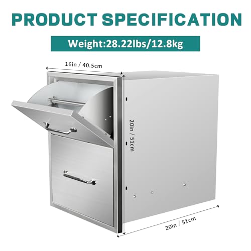Image of Outdoor Kitchen Drawers with Paper Towel Holder 16 inch W x 20 inchH x 20 inchD Stainless Steel Paper Towel Drawer Flush Mount Access Drawers for Outdoor Kitchen Island, Patio Grill Station