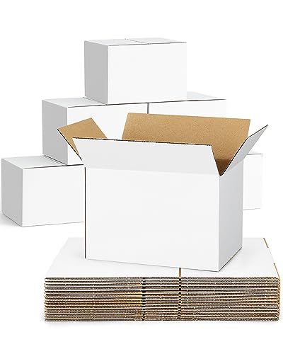 Poever 40-Pack-Small-Shipping-Boxes-6x4x4, Corrugated-Cardboard-Boxes-for-Packaging-Small-Business, White-Boxes-Mailers
