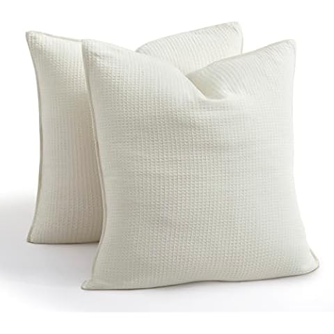 ATLINIA Linen Cotton Pillow Cases Waffle - Euro Sham 26 x 26 Inch Bed Pillow Protector Cover Set of 2 Farmhouse Cooling Neutral Pillowcase Cream Cover
