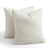 ATLINIA Linen Cotton Pillow Cases Waffle - Euro Sham 26 x 26 Inch Bed Pillow Protector Cover Set of