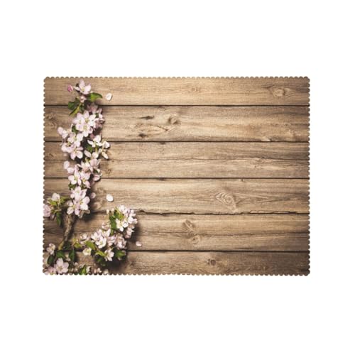 JIANKESEN Rustic Wood Grain Tablecloth Rectangle Spring Flowering Tree Branch Table Cloth Wrinkle Resistant Table Cover for Kitchen Dining Party Decorations 54 x 72 Inch