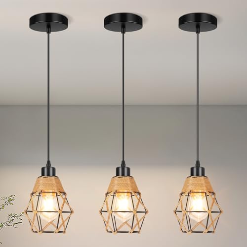 La Mejor Lista de Lámparas de araña comprados en linea. 41 Lámpara Colgante 3 Pack, KUAEAY Lampara de Techo Industrial, Lámpara de Araña de Granjae Vintage Decorativa para Restaurantes Sala, Cocina,Comedor (Sin Bombilla)