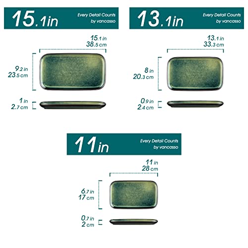 vancasso Stern Serving Platters Set of 3, 15/13/ 11 Inches Rectangular Serving Plates, Green Serving Trays for Entertaining, Party by vancasso - Used condition - Image 2