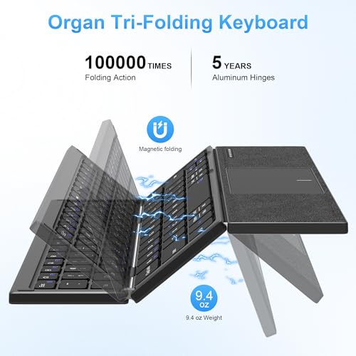Image of Foldable Bluetooth Keyboard with Touchpad - Sync up to 3 Devices Full Size Folding Portable Keyboard with Trackpad for Travel and Business, Use for iPad iPhone Android Smartphone Mac Tablet Laptop PC