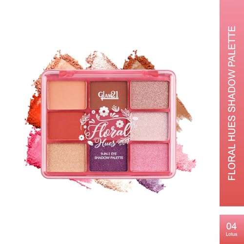 Image of Glam21 Floral Hues 9 In 1 Eyeshadow Palette | Highly Pigmented | Easy To Carry | Super-Blendable | Mix of Matte and Shimmers Smudge-Proof (7.2 gm) | 04- Lotus
