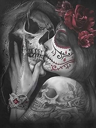 Tamseen Skelett 5D DIY Diamant Malerei Bild, Sukll Diamond Painting Kit Liebe Diamant Bild Kinder Erwachsene Strass Kreuzstich Sets Für Stickerei Wanddekoration 30X40cm Cover