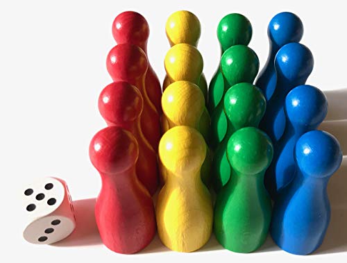 Spieltz große Spielfiguren aus Holz für Ludo (Riesen Flaschenkegel XL, 25/60 mm, 4 x 4 Spielfiguren + 1 Würfel) Cover