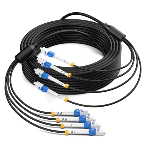 Image of 15M /49FT Outdoor Armored LC to LC Fiber Optic Cable, 4 Core OS2 Single Mode 9 /125μm, Industrial TPU Jacket, OD 5mm, 4 Strands, SMF, Direct Burial, Heavy-Duty LC-LC Patch Cord for Harsh Environments
