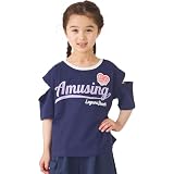 [ever closet] Tシャツ キッズ 子供 女の子 ガーリー 綿100％ [ ネイビー 140 ] 袖開き 背中クロス デザイン トップス 春服 夏服 通園 通学 普段着 子供服 キッズ服 エバークローゼット