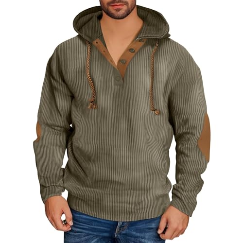 Men's Corduroy Hoodie Casual Textured Long Sleeve Pullover Shirts Fashion Quarter Button Vintage Hooded Sweatshirts