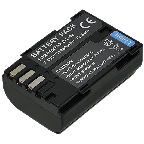 Batería Pentax D-Li90 recargable compatible con cámaras K-3 II K-5 K-7 5