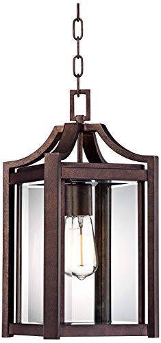 Franklin Iron Works Rockford Modern Farmhouse Rustic Outdoor Ceiling Light Hanging Rustic Bronze 17" Clear Glass Damp Rated For Exterior House Porch Patio Outside Deck Garage Front Door Home Roof #TOP1