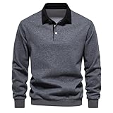 Caractéristiques : sweat-shirt décontracté pour homme avec demi-patte, bouton sur le devant, col contrasté, haut de couleur unie; offre un look élégant, exceptionnel, capable et soigné.