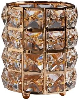 Wolpin 1 Pc Crystal Cosmetic Makeup Brush & Lipstick Holder (10 x 10 x 12 CM) | Embellished Pen & Brush Organizer Stand for Dressing Table (Gold)