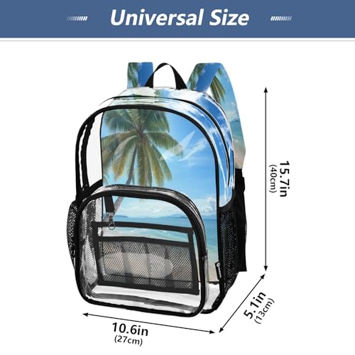 Beautiful Tropical Beach Clear Backpack - Stadium Approved Large 15.7-inch Waterproof Transparent Bag for Sports, Concerts, Work, Travel#124