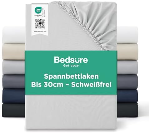 Bedsure Spannbettlaken 90x200cm Bettlaken Mikrofaser - bis 30cm, Hellgrau | Spannbetttücher mit Gummizug & Tiefe Tasche, für Boxspringbett und Dicke Matratzen, Atmungsaktiv & Schne