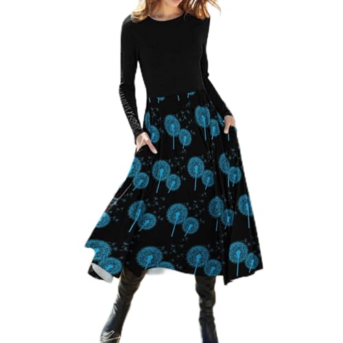 Robe d'été pour femme avec imprimé floral et manches longues en coton