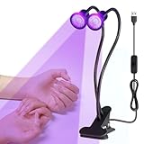 YXO YUXINOU Upgraded 20w 395nm UV LED Black Fixture with Gooseneck and Clamp for UV Gel Nail UV Curing, Portable Dual Head UV Black Light 5V USB Input (395NM)