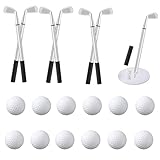 QoTang Golf Stifte Set,12 Golfschläger Kugelschreiber und 12 Golfball,Golf Geschenke Minigolf,Geschenk für Golfer Fans Dekorationen