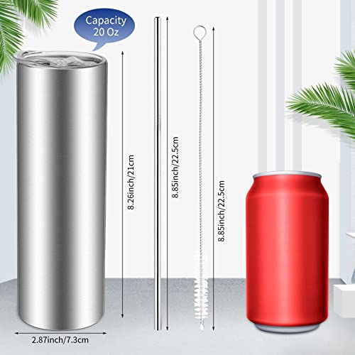 Remagr Skinny Tumblers 20 Oz Stainless Steel Tumbler Bulk With Lids And Straws Blank Slim Insulated Cup Double Layer Water Tumbler For Travel, Diy(Silver,8 Pcs) 24 Piece Set #TOP1
