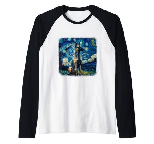 Dog in starry night van gogh Belgian Malinois Raglan Baseball ...