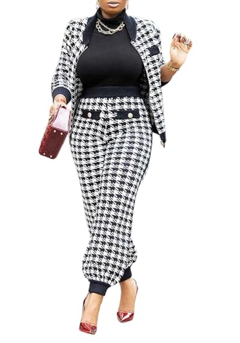 LKOUS Women's Winter 2026 2 Piece Vintage Houndstooth Set, Button
