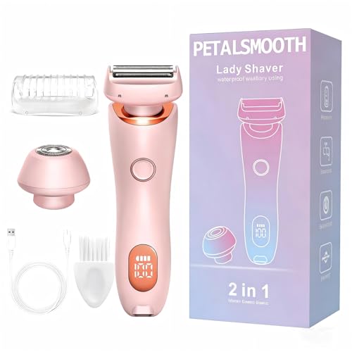 PETALSMOOTH Shave Pro.Electric Shaver for Women Rechargeable Waterproof Trimmer for Face Body Bikini Area and Legs (Pink)