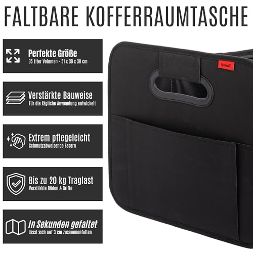 NoGuZ - 2er Set Premium Kofferraumtasche inkl. Organizer (verstärkte Ausführung) - Auto Faltbox 35 Liter & Kofferraum-Tasche für Rückbank mit viel Stauraum - Autotasche faltbar als Aufbewahrungsbox