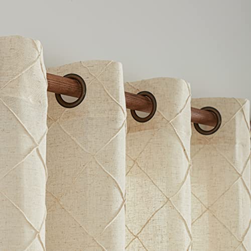 VOILYBIRD Bauernhaus-Vorhänge aus natürlichem Leinen-Mischgewebe, Diamant-Design, 244 cm lang, Boho-Stil für Wohnzimmer, 132,1 cm B x 243,8 cm L, natürlich, 2 Paneele Set Cover