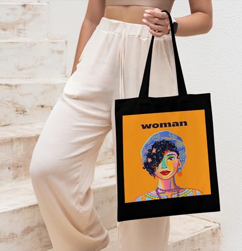 Image of TrendoPrint Canvas Tote Bags for Women with Zip, College Bag for Girls, 100% Organic Cotton Tote Bag for Shopping, Travel & Beach