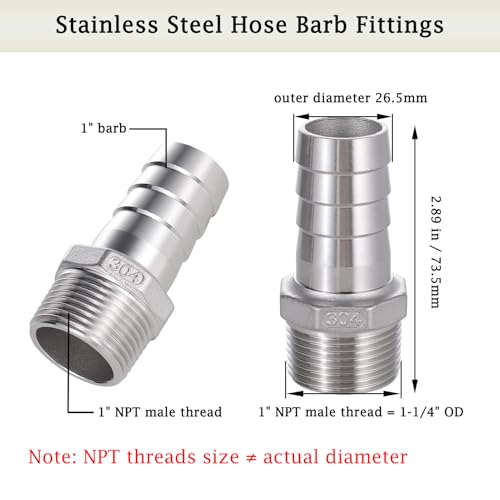 Happywins 304 Stainless Steel Hose Barb Fitting 1 Inch Hose Barb To 1 Inch Npt Male thumb #1