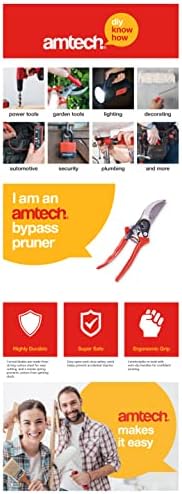 Amtech Garden Secateurs - Heavy Duty Pruning Scissors, Easy to Use with Ergonomic Anti-Slip Handles, Sharp Steel Blades and Long Lasting, with Safety Catch and Volute Spring