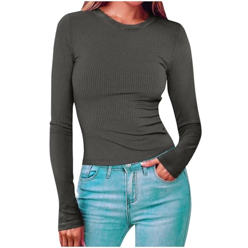 T-shirt à col rond et manches longues pour femme -