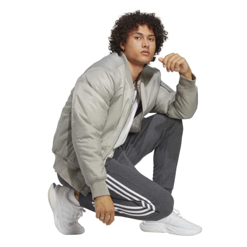 Adidas Men's Essentials French Terry Cuffed 3-Stripes Pants, Dark Grey Heather/White, Medium #TOP28