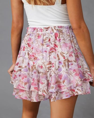 Image of Aoudery Flowy Shorts for Women Casual Boho Floral Skorts Ruffle Mini Skirts Running Tennis Butterfly Chiffon Shorts