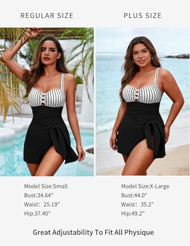 Image of Zilcremo Swim Dress for Women Tummy Control One Piece Swimsuit Wrap Swimdress Square Neck Skirted Bathing Suit Swimwear