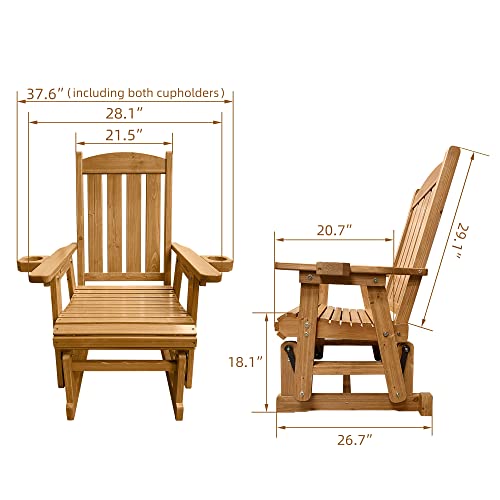 Fortune Candy Wooden Patio Glider For One Person, With High Back And Deep Contoured Seat, Solid Fir Wood, Heavy Duty 600 Lbs #TOP4