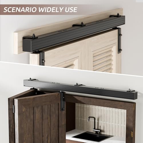 AONAYIOA 100,6 cm (3,3 Fuß) Kastenschienen-Hardware, zweifach faltbar, Schiebetür-Hardware-Set, robuste Aluminiumlegierung, Wandhalterungs-Kit für 2 Türen (ohne Tür)