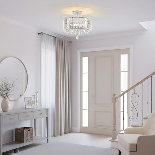 ANWIO Crystal Ceiling Lights,3-Light Modern Chandeliers Ceiling Lights Living Room,Round Semi Flush Mount Ceilings Light for Hallway,Bedroom,Kitchen,Bathroom,Dia 36.5cm,(E27 Base) - Image 3