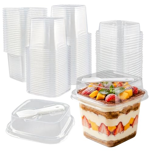 Nefocar 50 Pack 12 oz Plastic Dessert Cups with Lids and Spoons, Banana Pudding Cups with Lids Mini Dessert Shooters for Party Individual Yogurt Parfait Jello Fruit Trifle