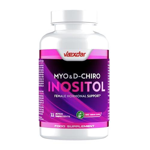 Myo Inositol + D-Chiro Inositol | PCOS | Apoyo Hormonal y Metabólico para Mujeres | Con Vitaminas y Minerales | Fórmula 11 en 1 para SOP con Myo & D-Chiro Inositol | 120 Cápsulas Vegetales | Vaexdar
