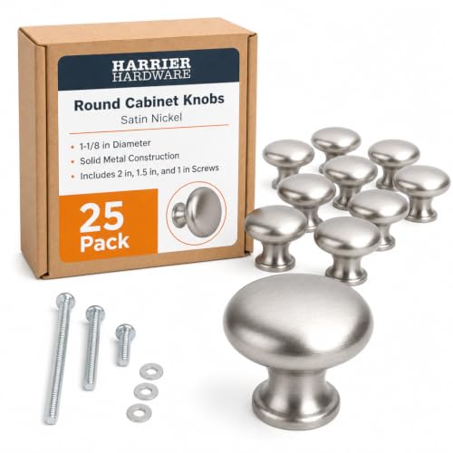 Harrier Hardware 25-Pack 1.1" Round Cabinet Knobs Brushed Nickel